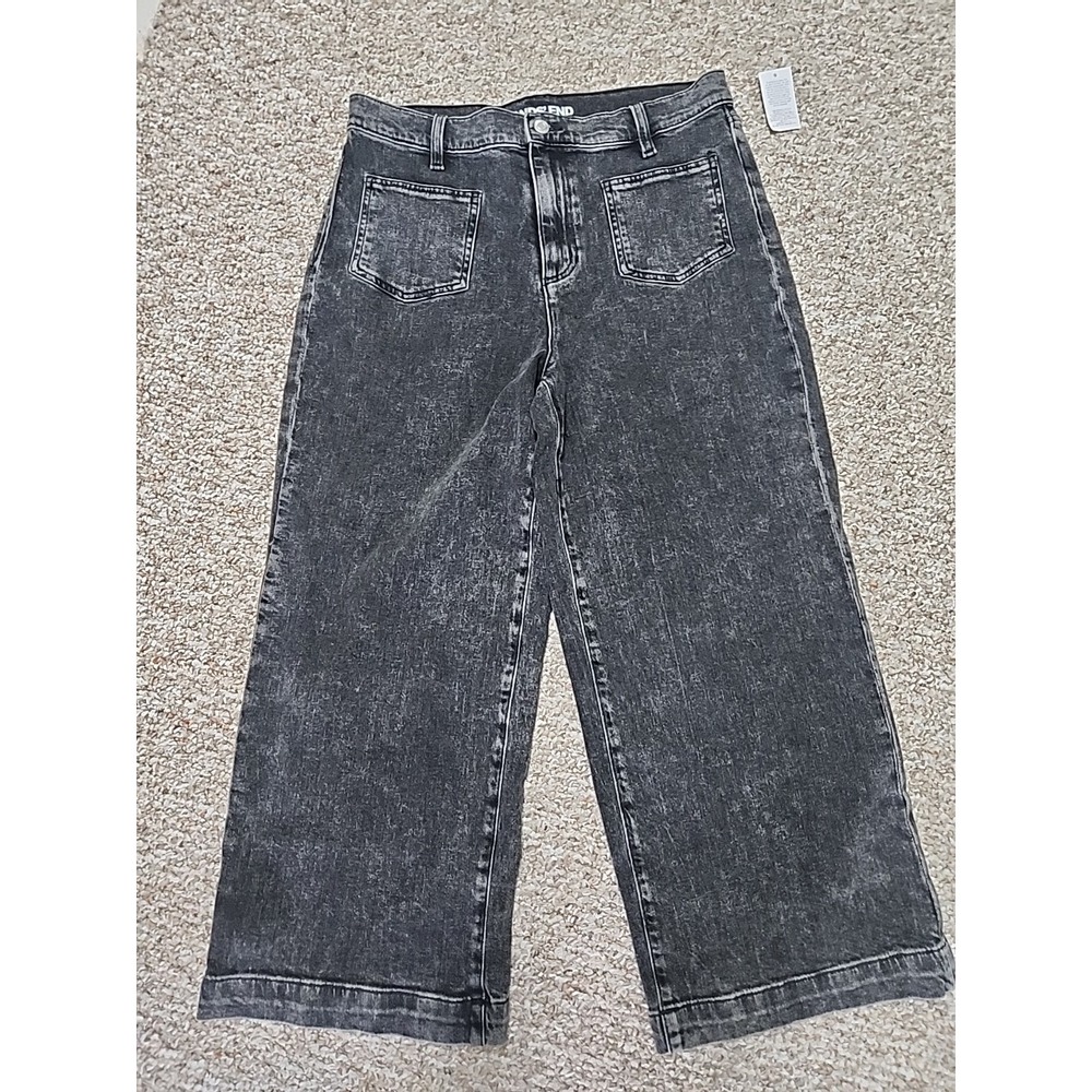 Lands End Womens 12 Patch Pocket Wide Leg‎ Crop Black Charcoal Jeans 32x25